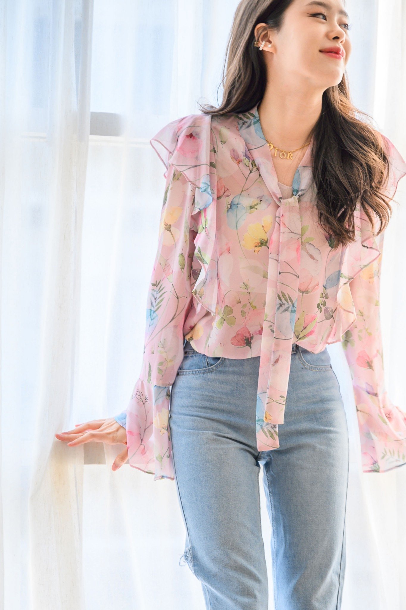 เสื้อชีฟองระบายไหล่ลายดอก - Image 3