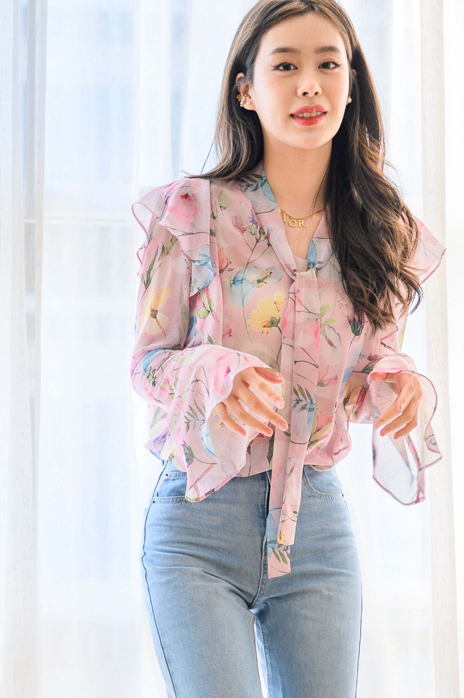 เสื้อชีฟองระบายไหล่ลายดอก - Image 4