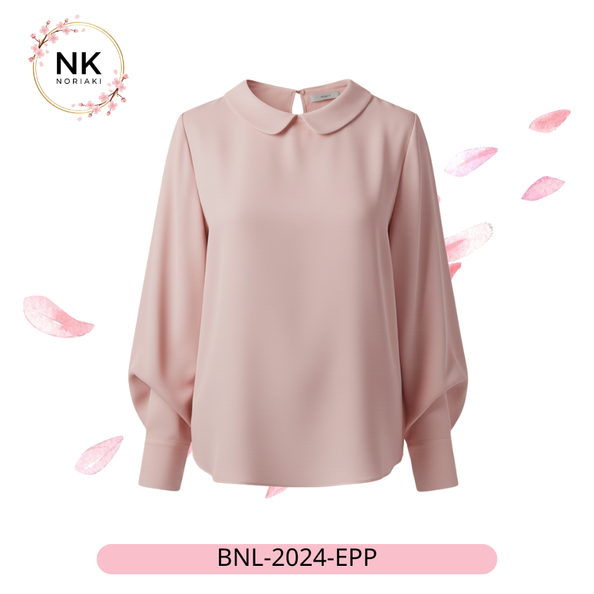 เสื้อเบลาส์ผ้าซาตินคอปกบัว แขนยาวทรงบอลลูน (รุ่น Elegant Peter Pan)