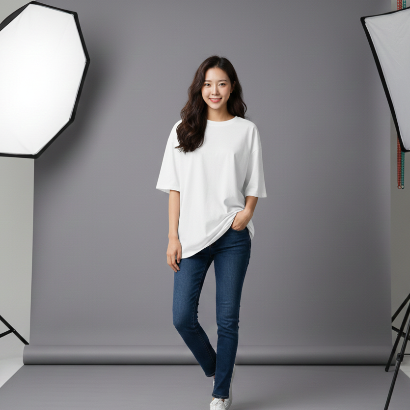 เสื้อยืดคอกลมทรง Oversize - Image 9