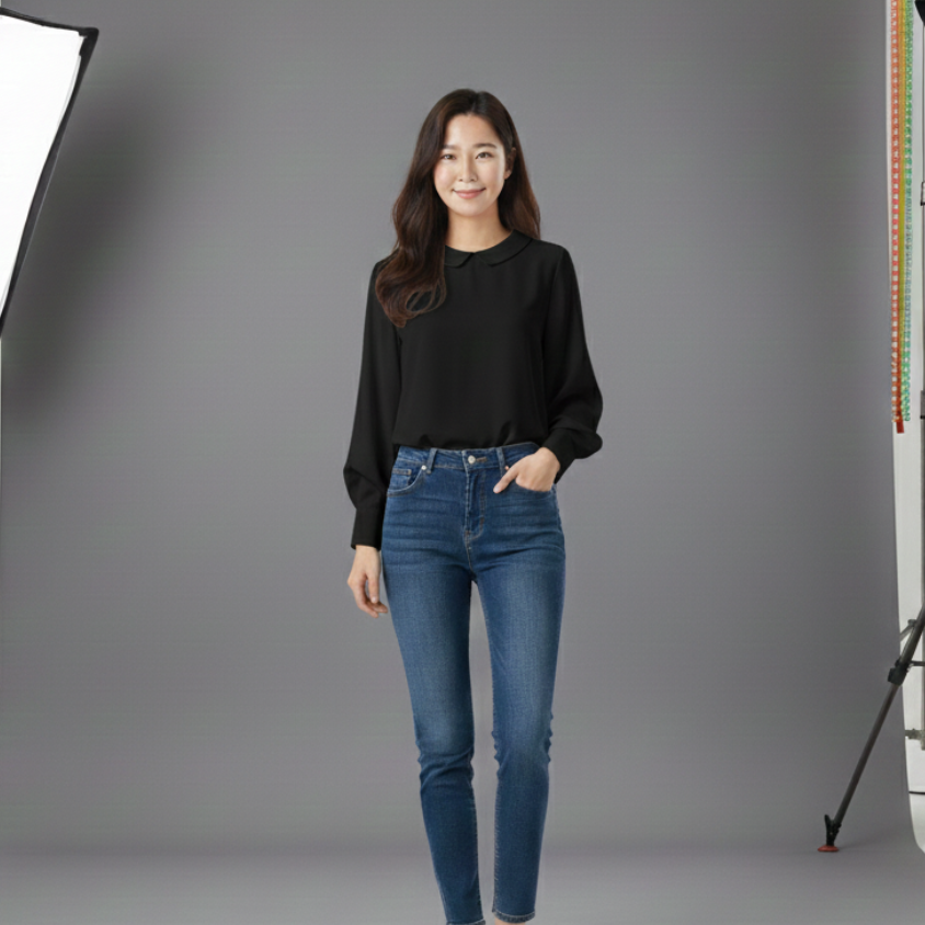 เสื้อเบลาส์ผ้าซาตินคอปกบัว แขนยาวทรงบอลลูน (รุ่น Elegant Peter Pan) - Image 8