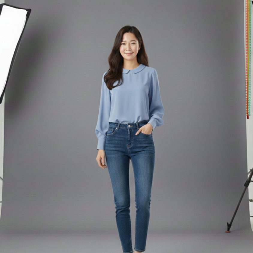 เสื้อเบลาส์ผ้าซาตินคอปกบัว แขนยาวทรงบอลลูน (รุ่น Elegant Peter Pan) - Image 7