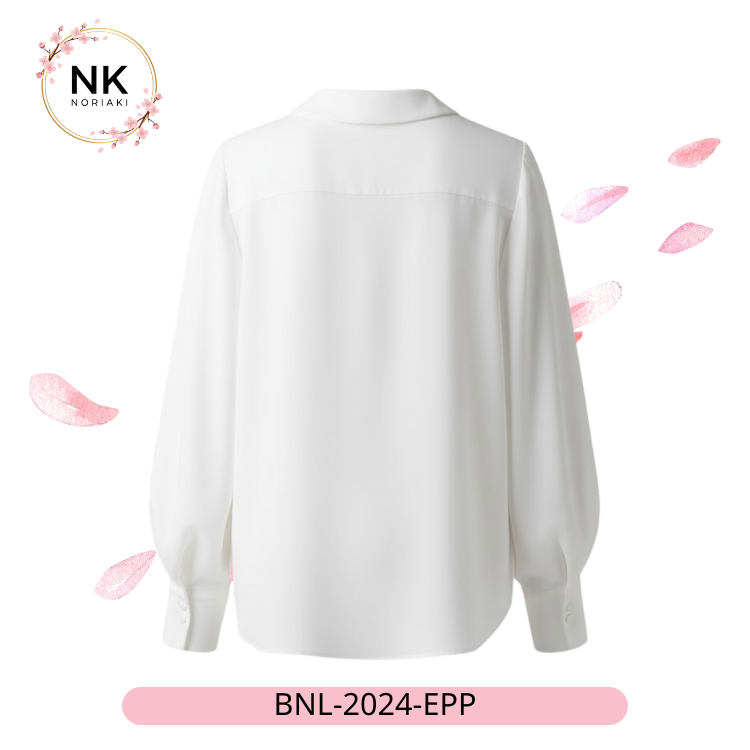 เสื้อเบลาส์ผ้าซาตินคอปกบัว แขนยาวทรงบอลลูน (รุ่น Elegant Peter Pan) - Image 2